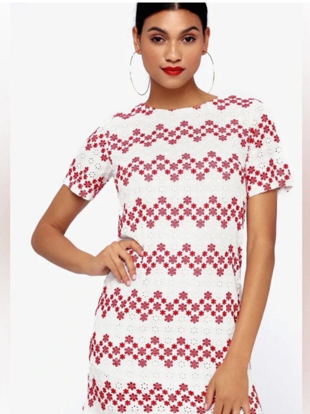 Women's I. MADELINE Shift Dress Red White Eyelet Sz Small EUC
